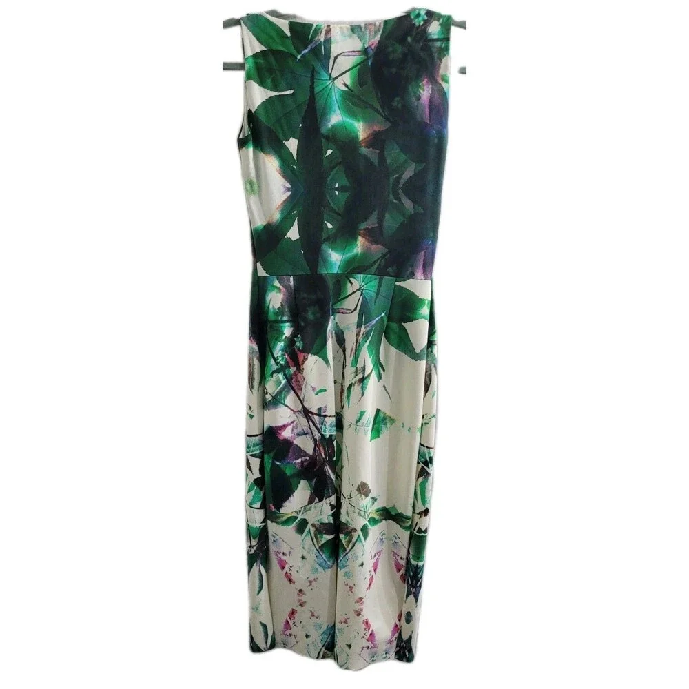 Chiara Boni La Petite Robe Italy Green Botanical Sheath Midi Dress 42 US 6 - Picture 9 of 10